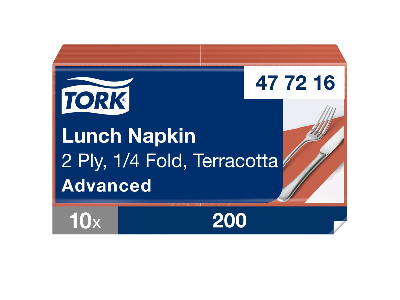 Serwetki Tork 477216 Terracotta 33x33 Karton 2000 serwetek (10 x 200) Składana 1/4